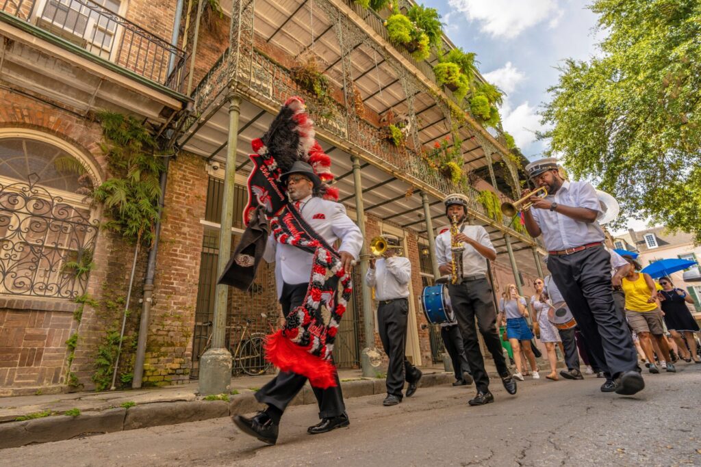 Second Line Performing through French Quarter