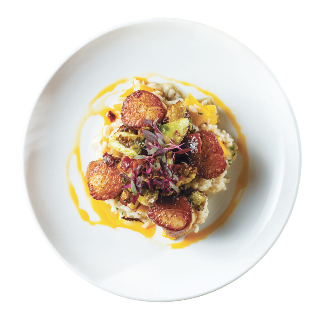 Hokkaido Scallops and Bruschetta from Five Senses restaurant in Murfreesboro, TN.