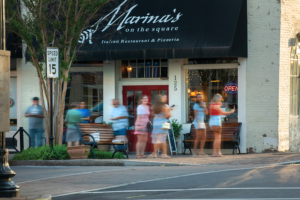 Visitors wait to be seated at Marina's on the Square in downtown Murfreesboro, Tennessee.