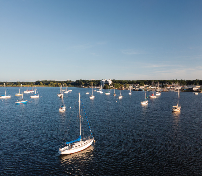 Boats docked at the Muskegon Yacht Club.