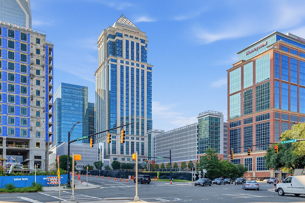 Bank of America, center, and Honeywell, right, are two of Charlotte, NC's most visible employers.