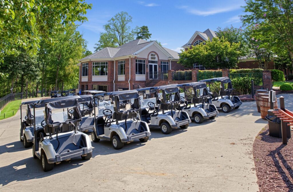 Golf carts lined up at the Highland Park golf course