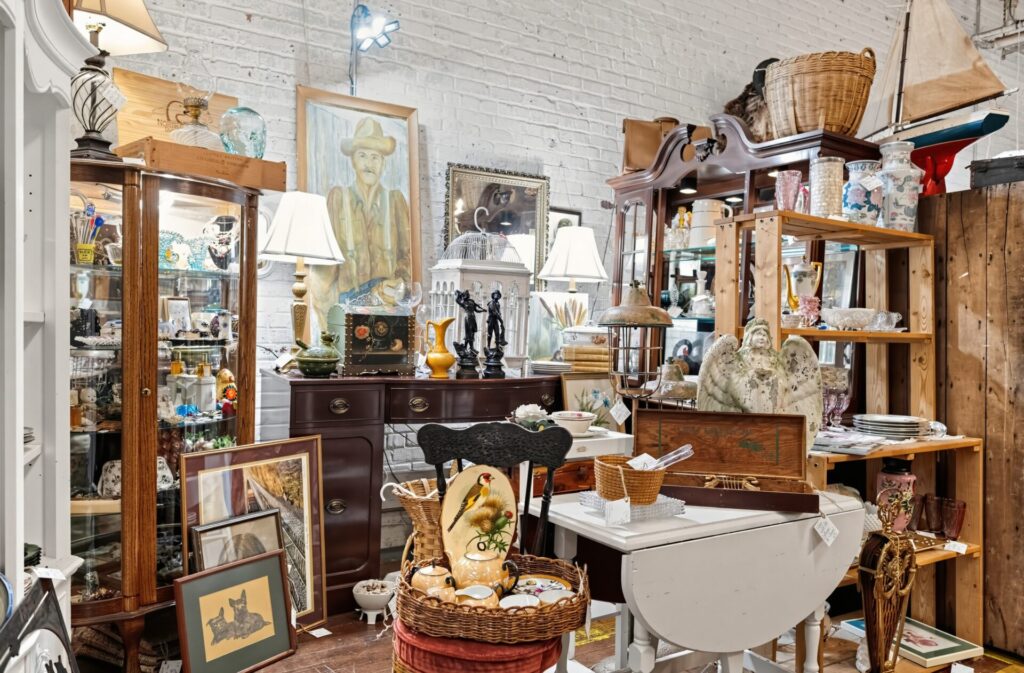 A booth of exciting treasures at Gibson Mill market in Condord