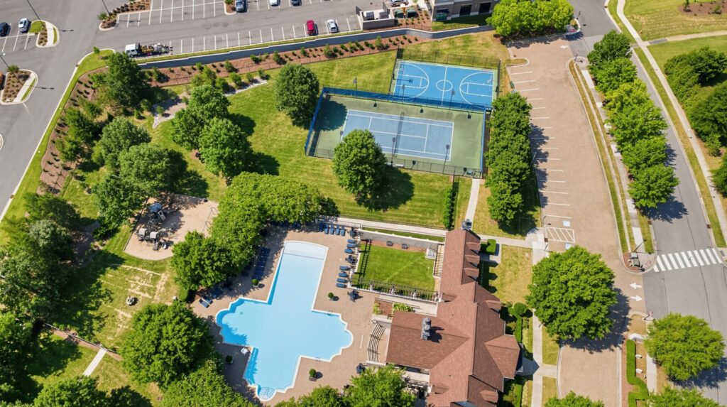 Aerial view of the pool at Christenbury