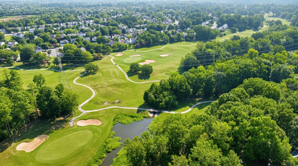 Aerial view of the golf course at Highland Park