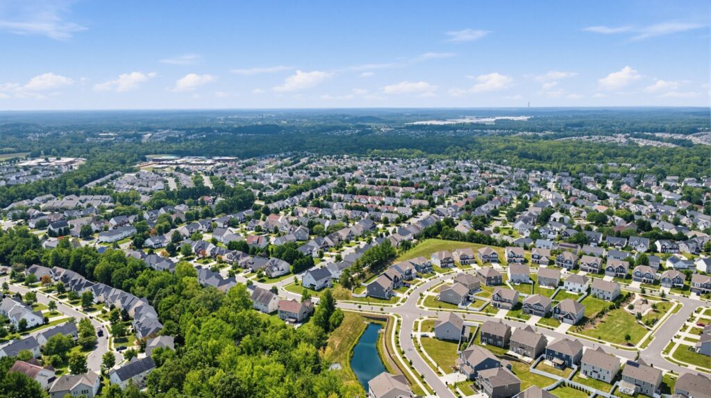 Aerial view of Moss Creek neighborhood in Concord, NC