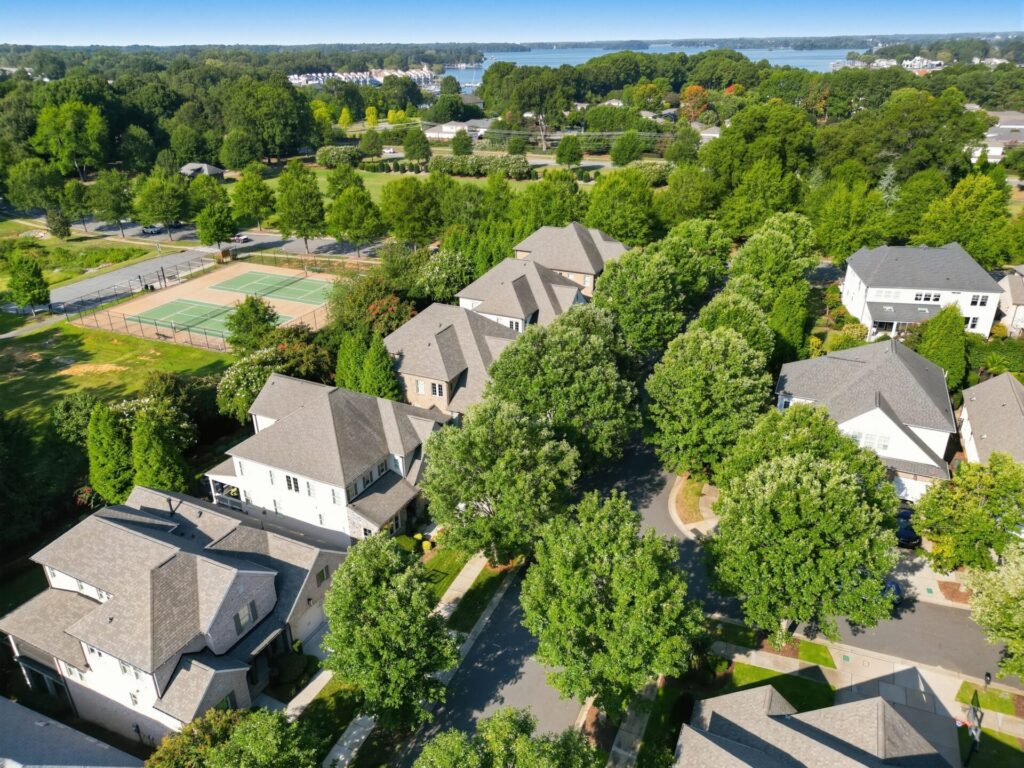 Aerial view of homes at Robbins Park, Cornelius, NC