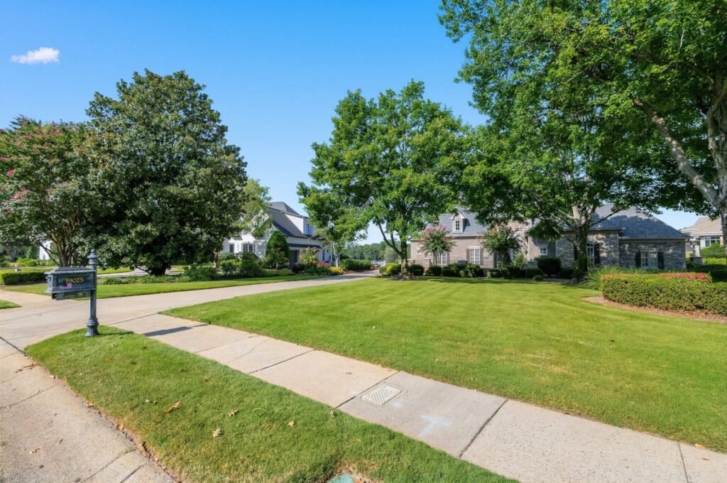 Sidewalks line the streets of homes in The Peninsula, Cornelius, NC
