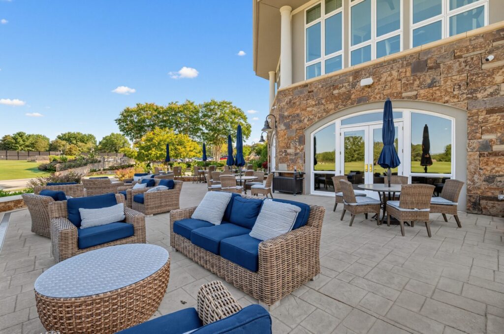 Outdoor seating at a home in The Peninsula neighborhood of Cornelius, NC