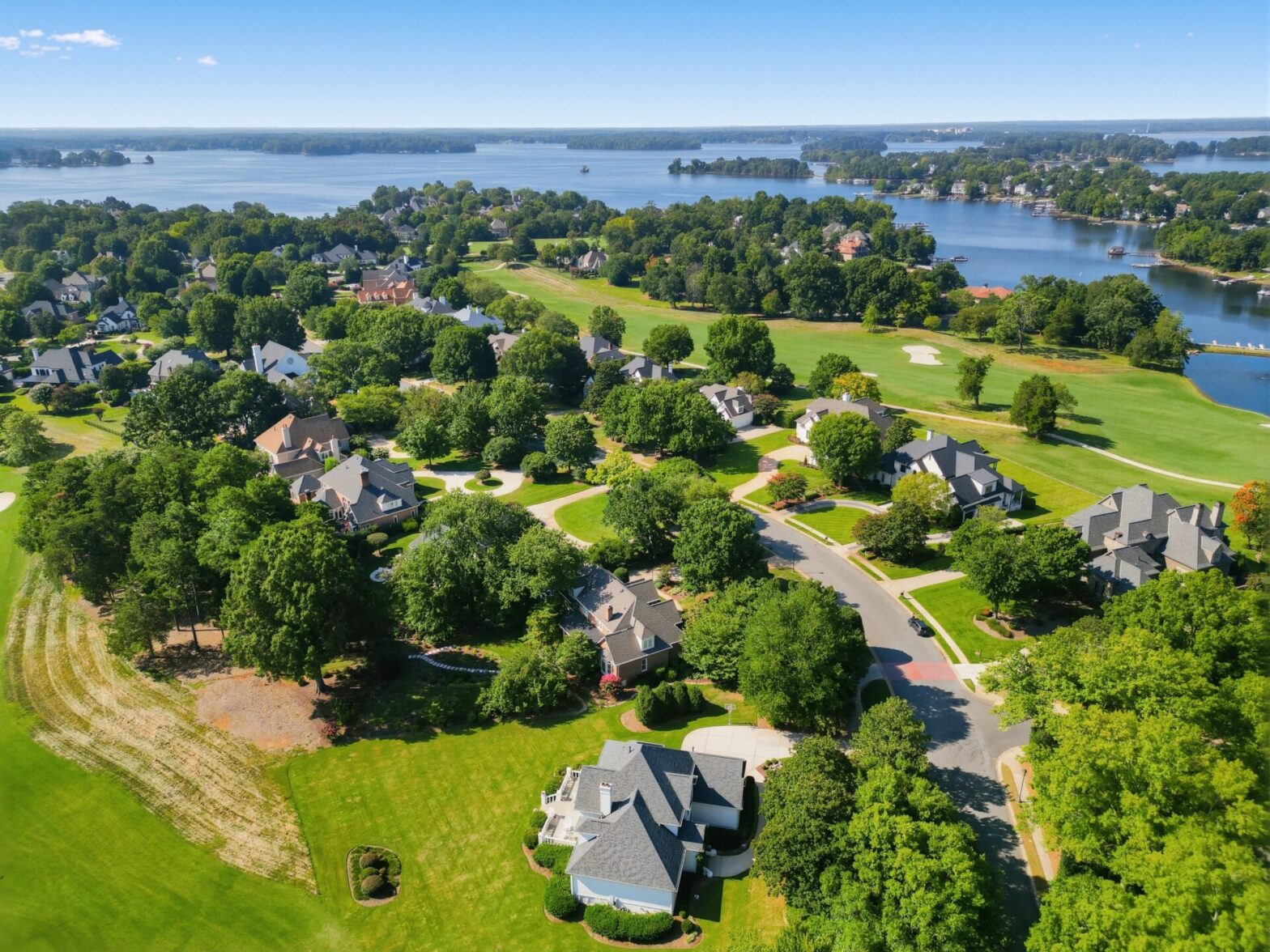 Aerial view of homes at The Peninsula in Cornelius, NC