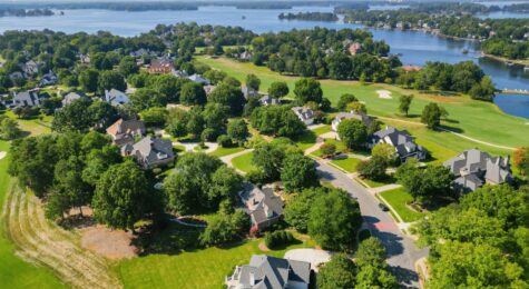 Aerial view of homes at The Peninsula in Cornelius, NC