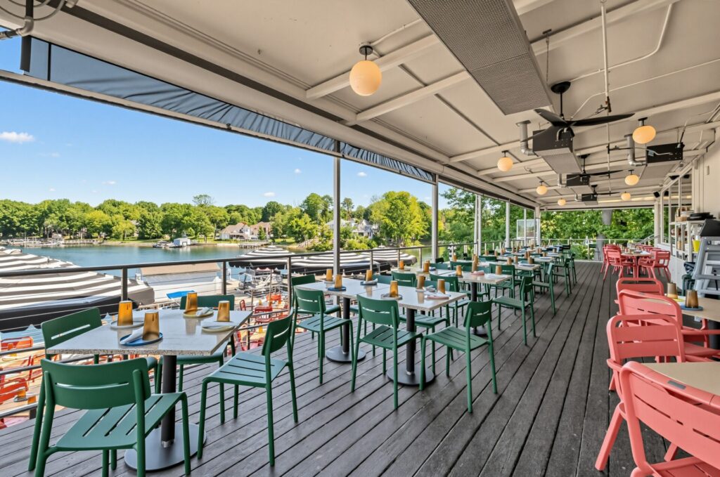 Outdoor seating at Hello Sailor in Cornelius, NC