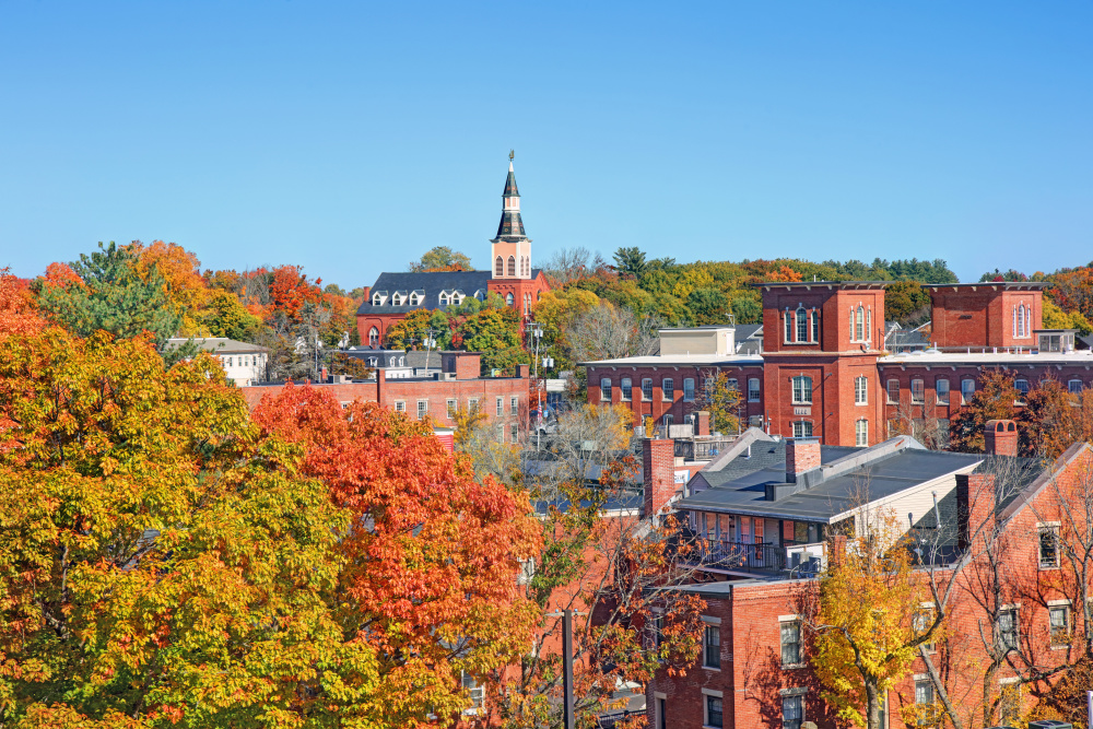 A view of downtown Dover, New Hampshire, during autumn