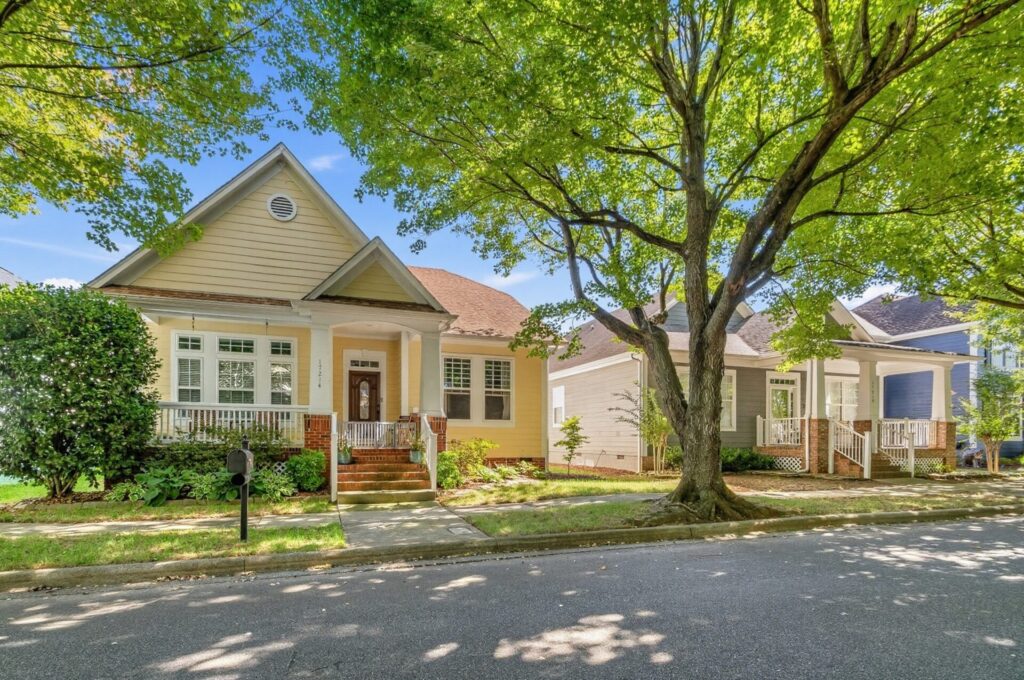 Street view of homes in the Birckdale neighborhood of Huntersville