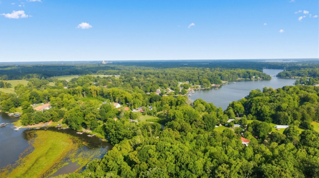 Aerial view of Mountain Creek in Lake Norman of Catawba, NC