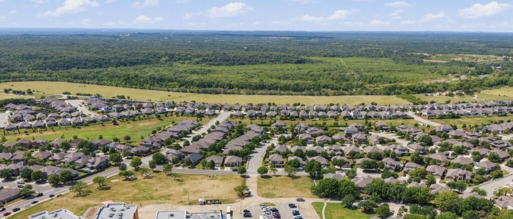 Aerial view of homes in the Blanco Vista neighborhood