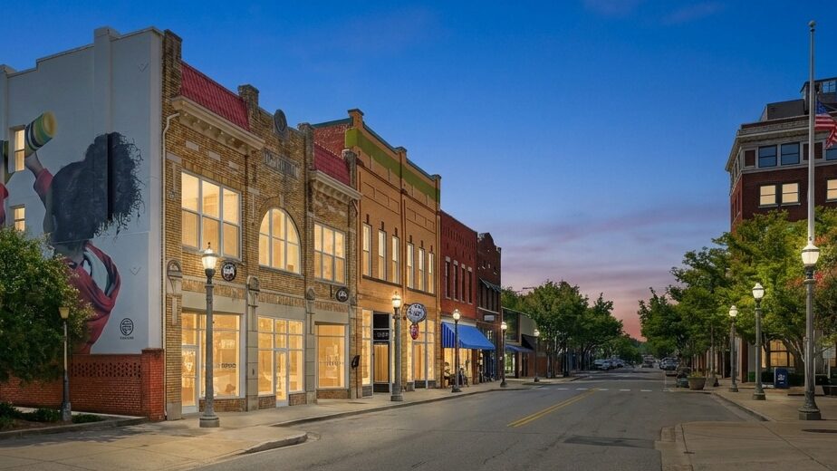 Downtown Rock Hill at dusk