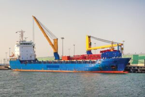 Cargo ship docked in Corpus Christi harbor, Texas