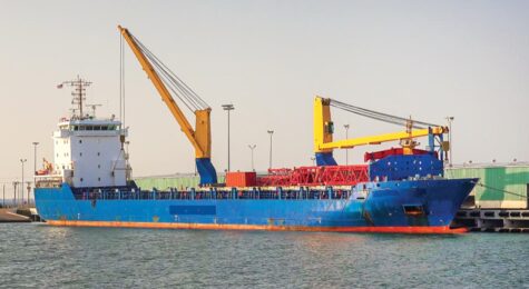 Cargo ship docked in Corpus Christi harbor, Texas