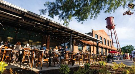 Visitors dine outdoors at the new Edley's Bar-B-Que location at The Factory at Franklin in Franklin, Tennessee.