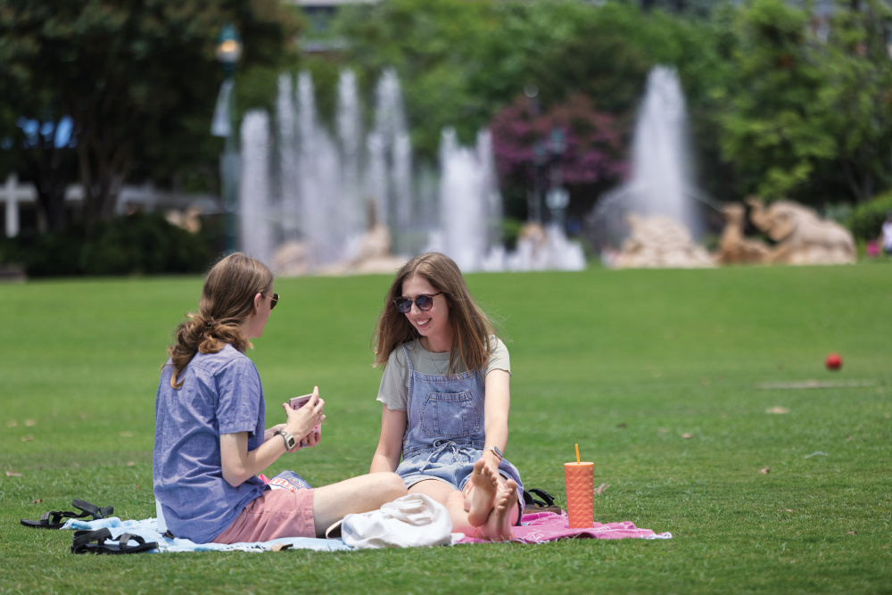 Visitors picnic in Coolidge Park in Chattanooga, Tennessee.