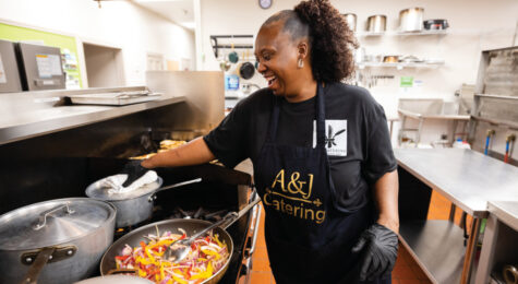 Angie Nettles prepares food for a taco bar for a catering client of her A&J Catering business in the Continental Kitchen in Mobile.