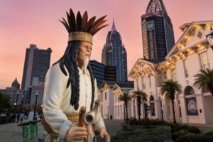 Chief Slacabamorinico statue at Mardi Gras Park