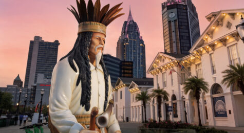 Chief Slacabamorinico statue at Mardi Gras Park