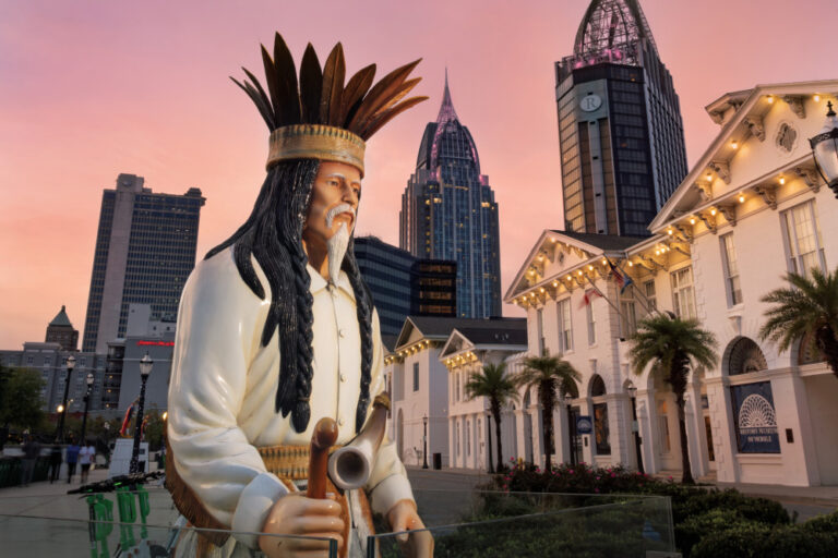 Chief Slacabamorinico statue at Mardi Gras Park