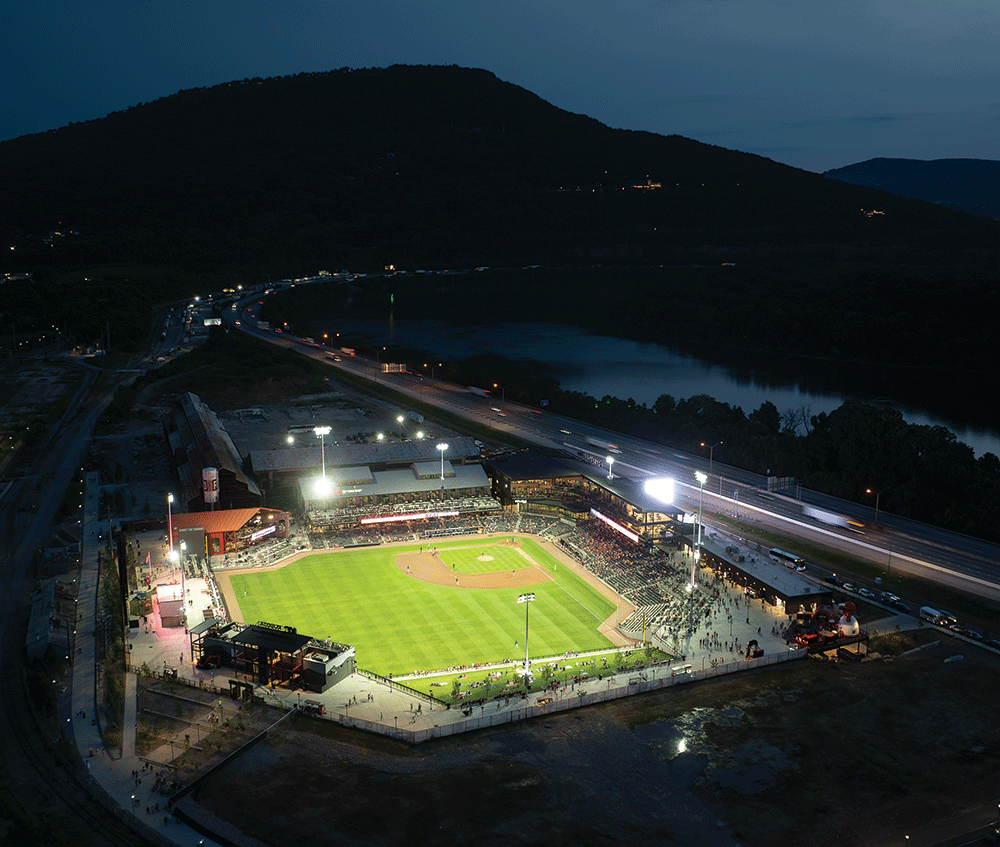 Aerial view of new baseball stadium in Chattanooga, TN.