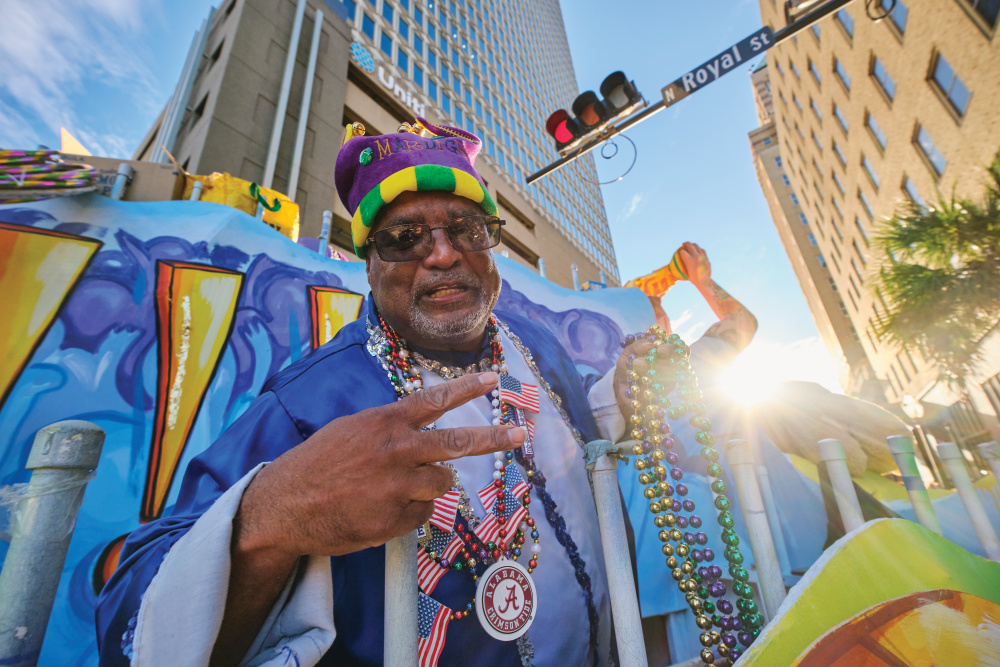 A member of the Mobile Area Mardi Gras Association (MAMGA) in their annual parade.