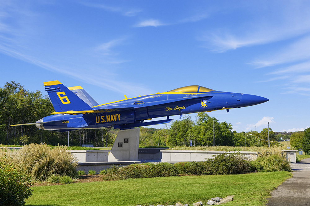 A Blue Angels plane is the centerpiece of Lee Victory Park in Smyrna, TN.